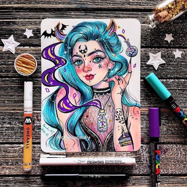 Арт маркерами ведьма