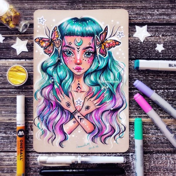 Ведьма скетч маркерами