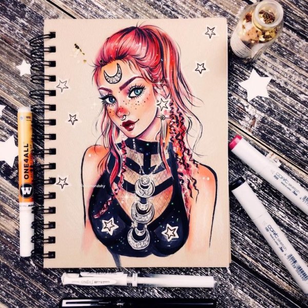 Рисунки в скетче маркером ведьму