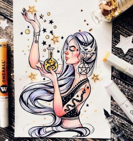 Девушка маркерами