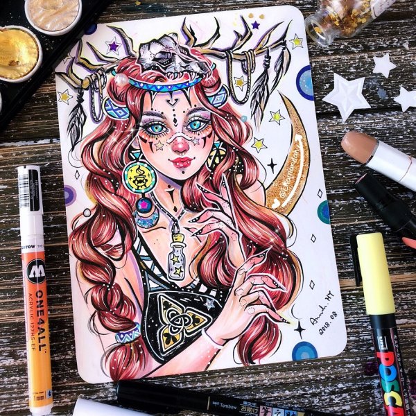 Ведьма скетч маркерами