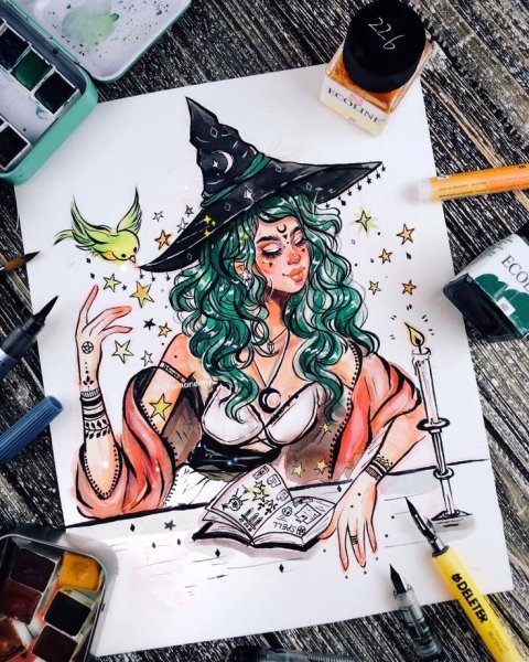 Арт ведьмочки фломастерами