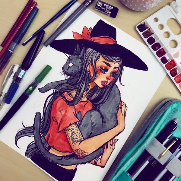 Девушка маркерами