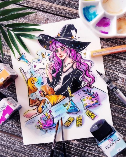 Ведьма скетч маркерами