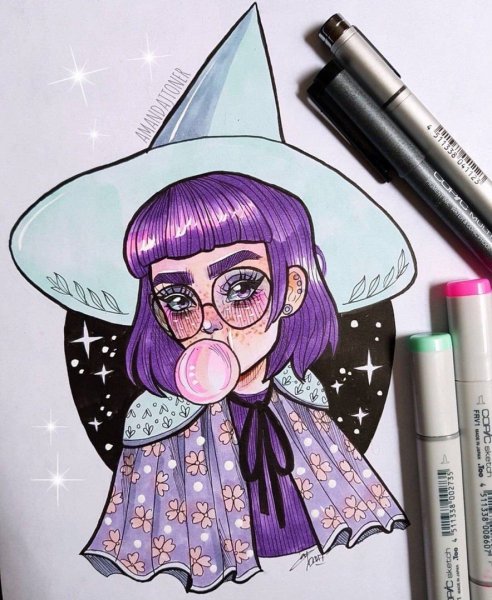 Арт ведьмочки фломастерами