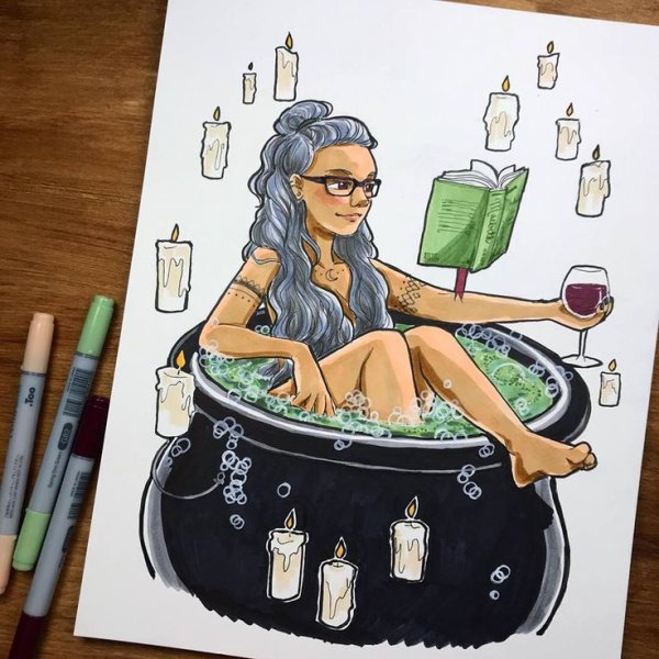 Рисование маркерами людей ведьмы