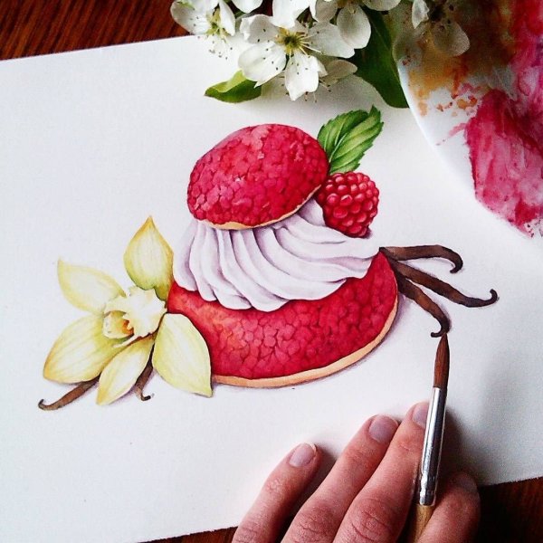 Акварельные иллюстрации десерт