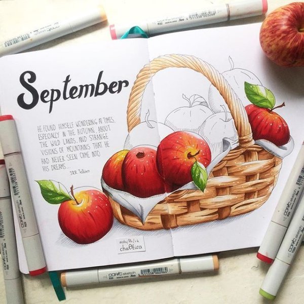 Яблоко фломастерами