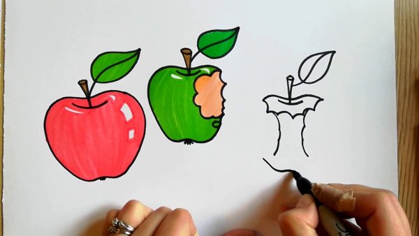 Яблоко маркерами для скетчинга