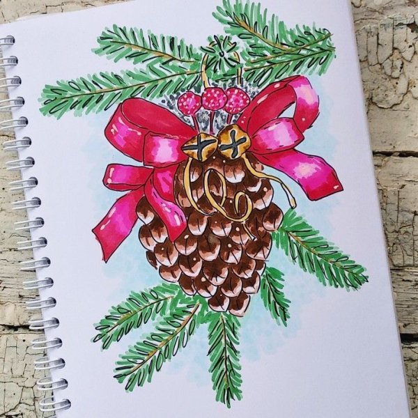 Рисовать новый год маркерами