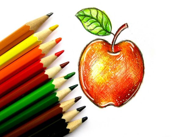 Скетч фломастерами яблоко