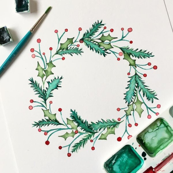 Новогодний декор акварель