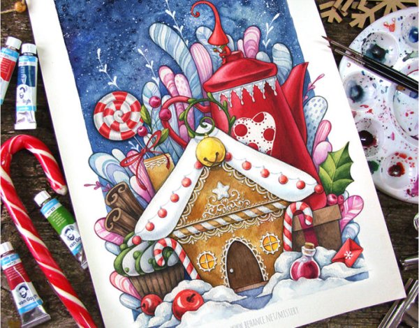 Акварельные открытки на новый год