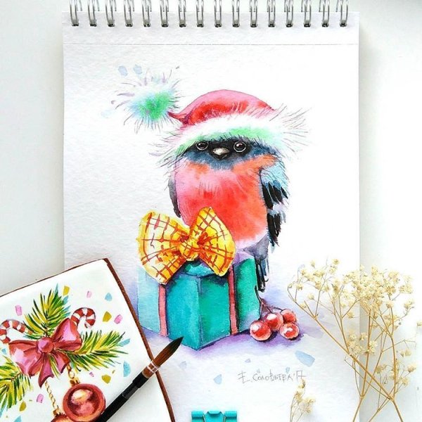 Новогодние Акварельные скетчи