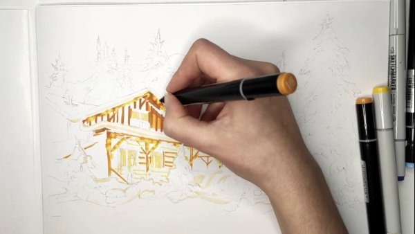 Рисуем зиму маркерами