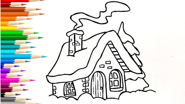 Зимний рисунок с домиком легкий