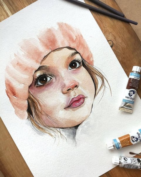 Портрет в стиле акварельный скетчинг