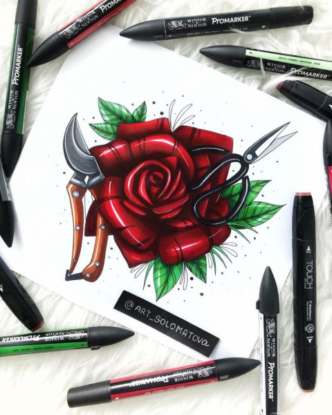 Роза рисунок маркером