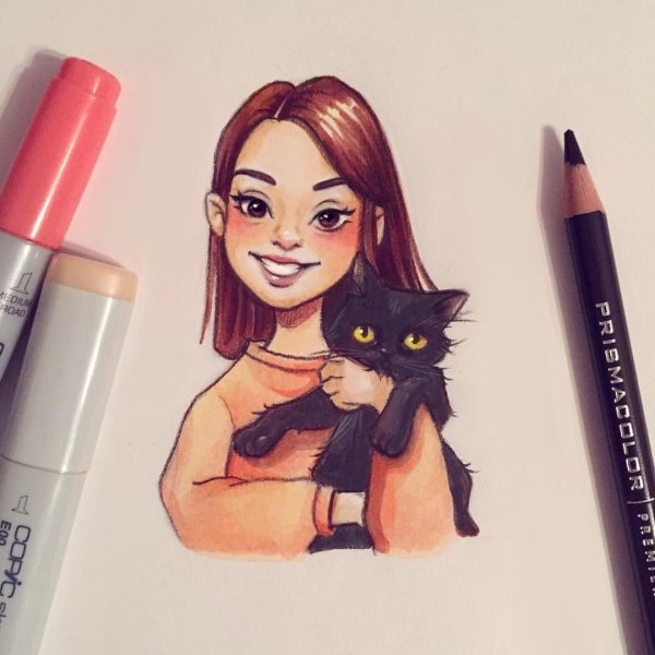 Мультяшная девочка маркерами