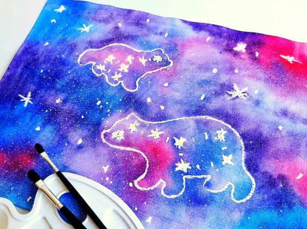 Рисование воском и акварелью