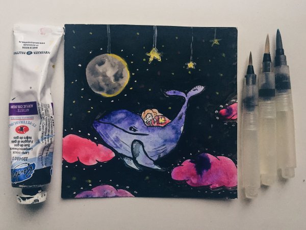 Космический кит акварелью