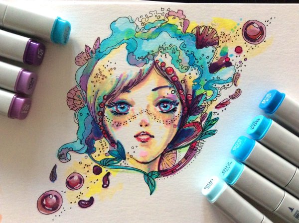 Портрет Фрида маркерами Copic
