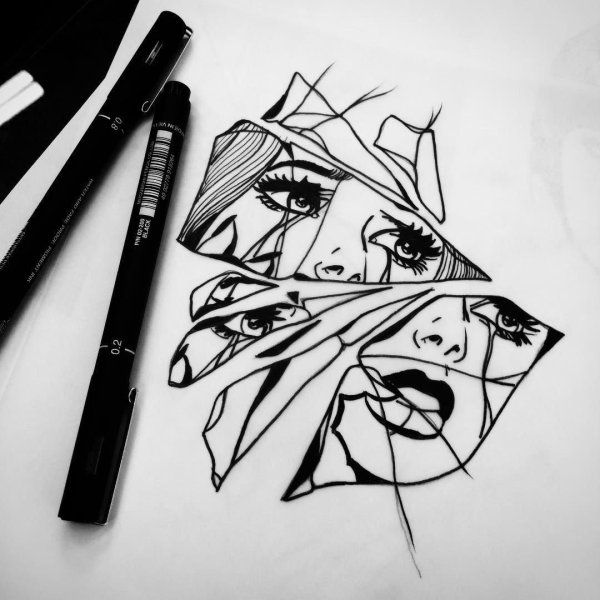 Рисунки чёрным фломастером
