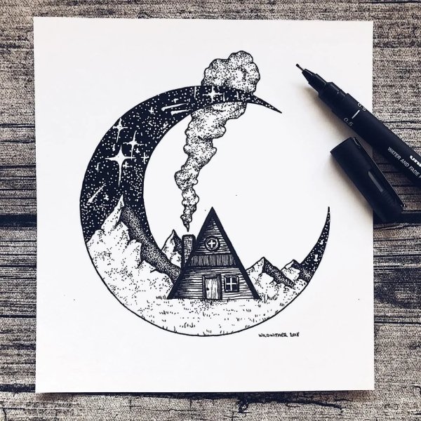 Рисунки чёрной гелевой ручкой