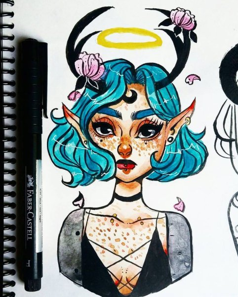 Рисунки фломастерами в скетчбуке