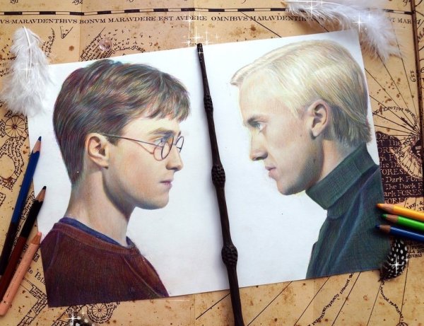 Гарри Поттер и Драко Малфой рисунки