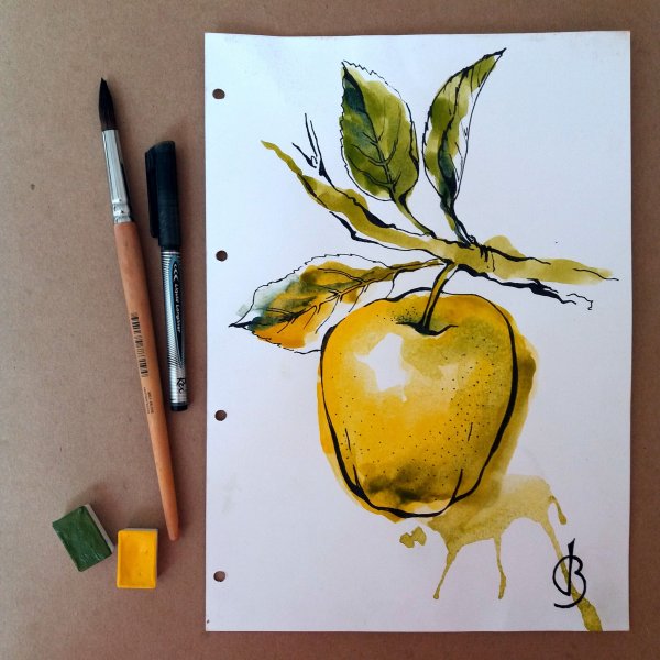 Фрукты акварельными маркерами