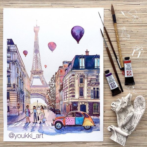 Скетчинг акварелью Париж