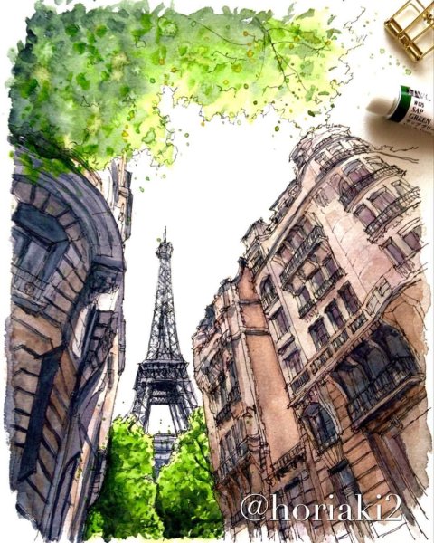Париж Эйфелева башня акварель
