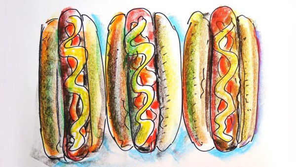 Хот дог с глазами для срисовки