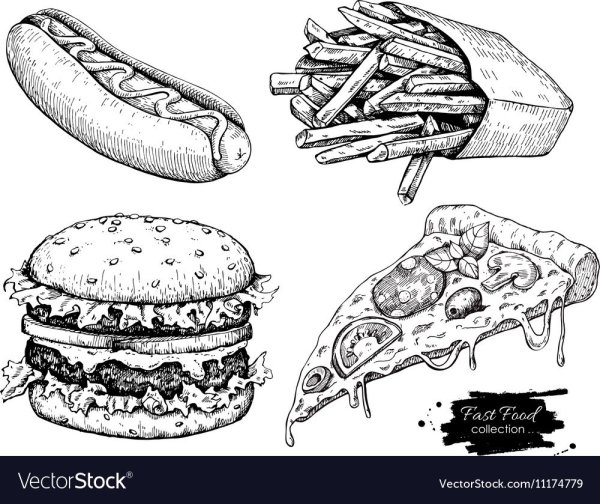 Рисунок фаст фуд чб хот дог