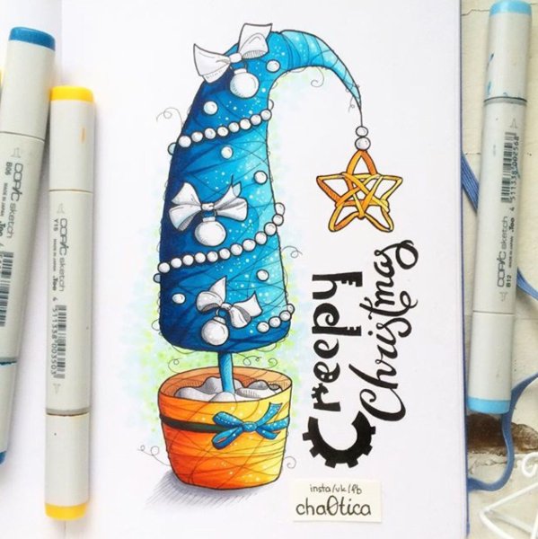 Новогодний скетч фломастерами