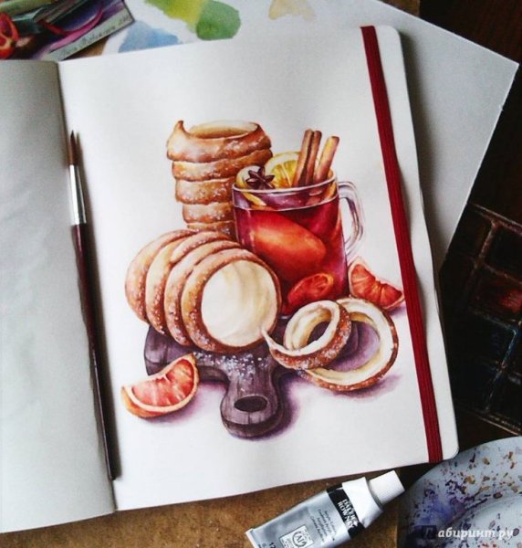 Рисование еды в скетчбуке