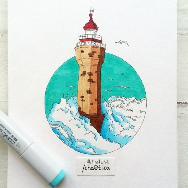 Скетчинг маркерами Маяк Маяк