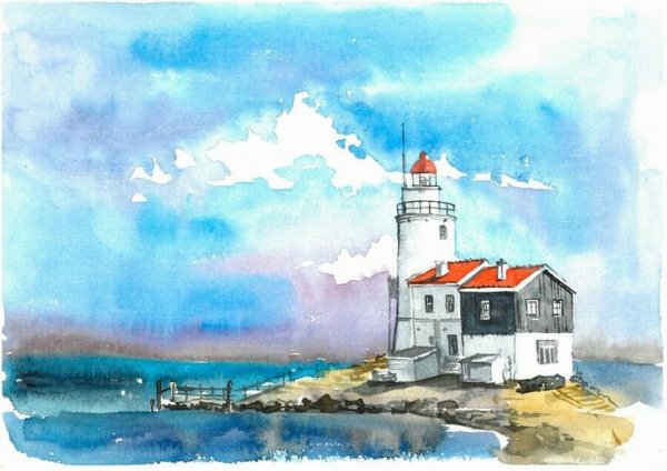 Маяк Херсонес акварель