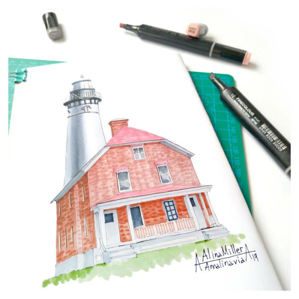 Скетчинг маркерами Маяк