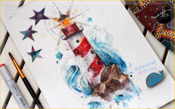 Скетч маркерами Маяк