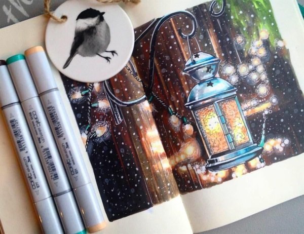 Новогодние иллюстрации маркерами