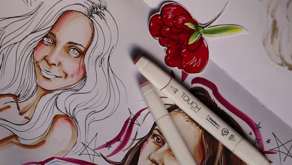 Портретный скетчинг маркерами