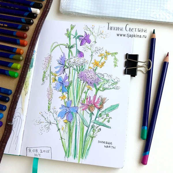 Цветы акварелью скетчбук