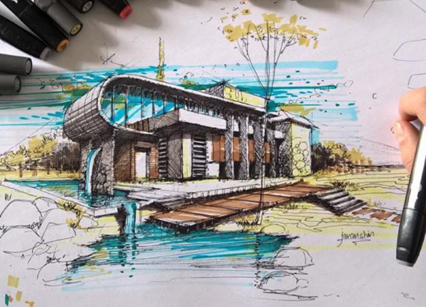 Архитектурные скетчи маркерами