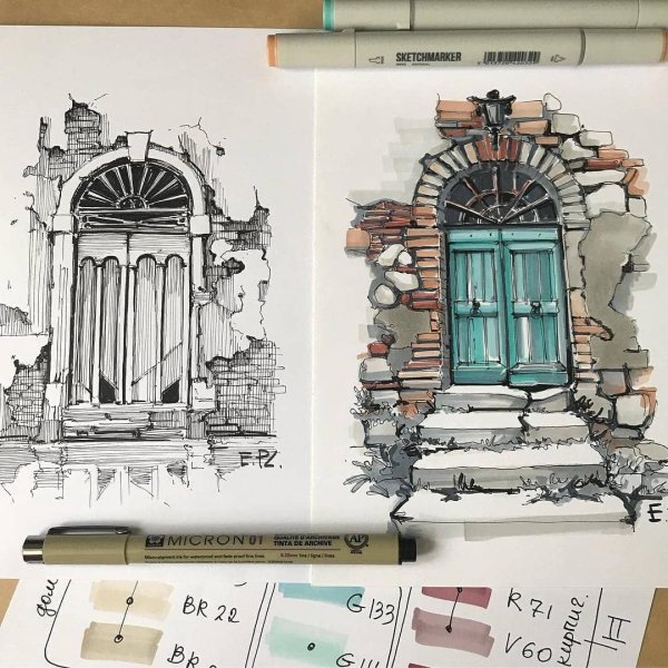 Скетчи маркерами архитектура