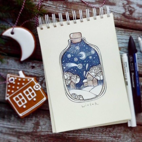 Новогодние рисунки для скетчбука