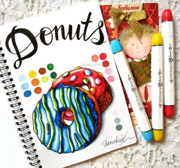 Пончики маркерами для скетчбука