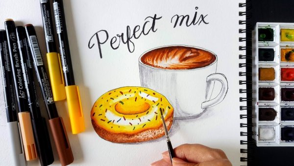 Пончик скетч маркерами