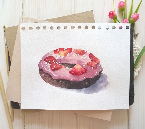 Скетч пончик акварель